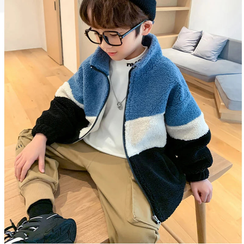 Boys and girl plus velvet warm jacket autumn and winter old Korean casual loose coat