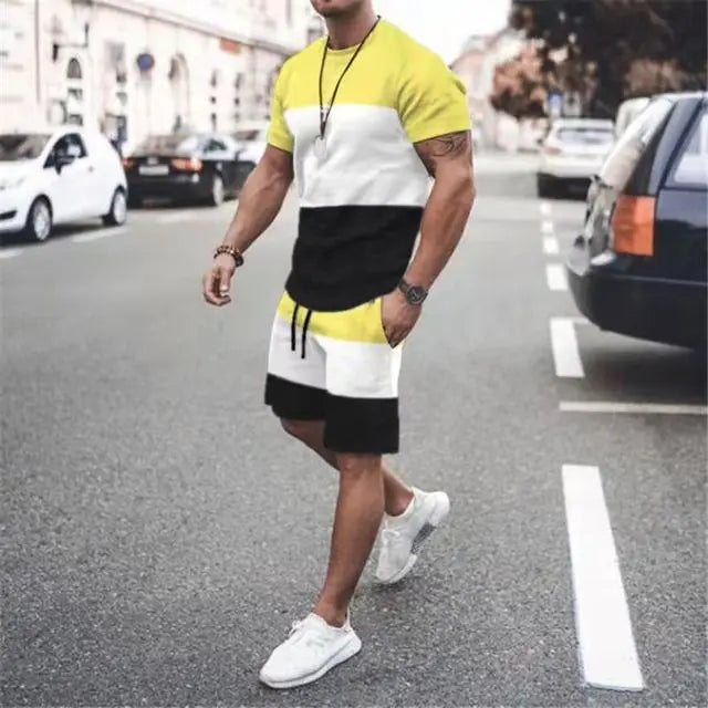 Casual Men's T-shirt Set Sportswear For Male Oversized Clothing Short Sleeve Shorts Suit Men T-shirt Suit Summer Beach Shorts