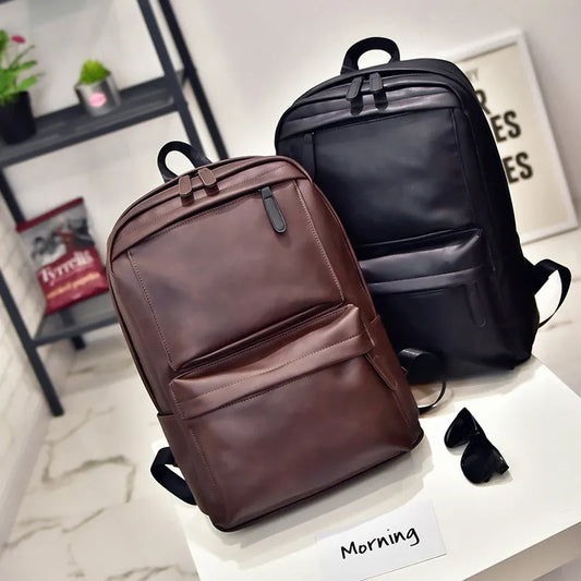 Business Backpacks For Men Waterproof PU Leather Laptop Bag Large Capacity USB Charging Rucksack Male Fashion Bagpack