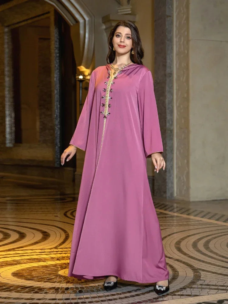Eid Muslim Dress for Women Abaya Hooded Diamond Jalabiya Morocco Party Dresses Dubai Abayas Kaftan Islam Vestidos Arab Long Robe