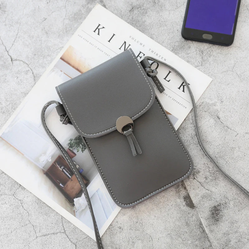 Women Wallet Bag Touch Screen Cell Phone Purse Bag Smartphone Wallet Tassel Leather Shoulder Strap Handbag Waterproof