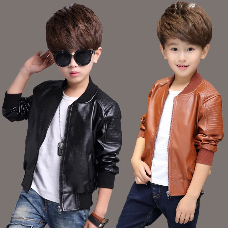 Big Boys Coat Autumn Winter Plus Velvet Warm Teen Kids Leather Jacket Fashion Waterproof Children Outwear