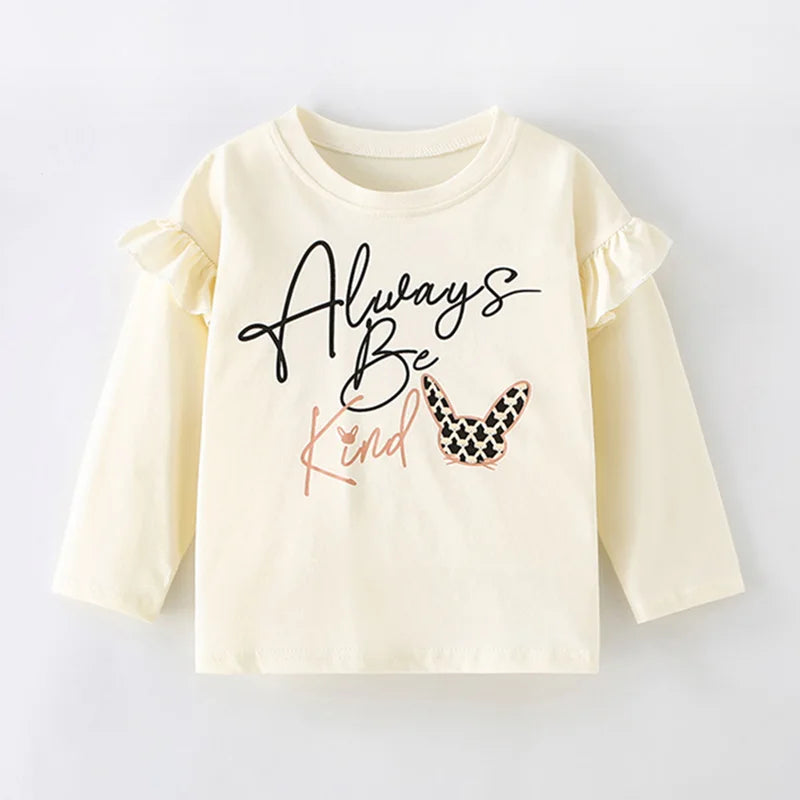 Little Girls Toddler Kids t shirt Long Sleeve t-shirt Tee Tops 100% Cotton Baby Girl Clothes Children Underwear Bunny 1-7Y