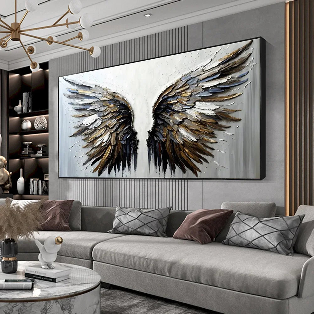 Black Gray Feather Large Size Wings Canvas Painting Bohemian Style Wall Art Posters Print Modern Living Room Home Decor