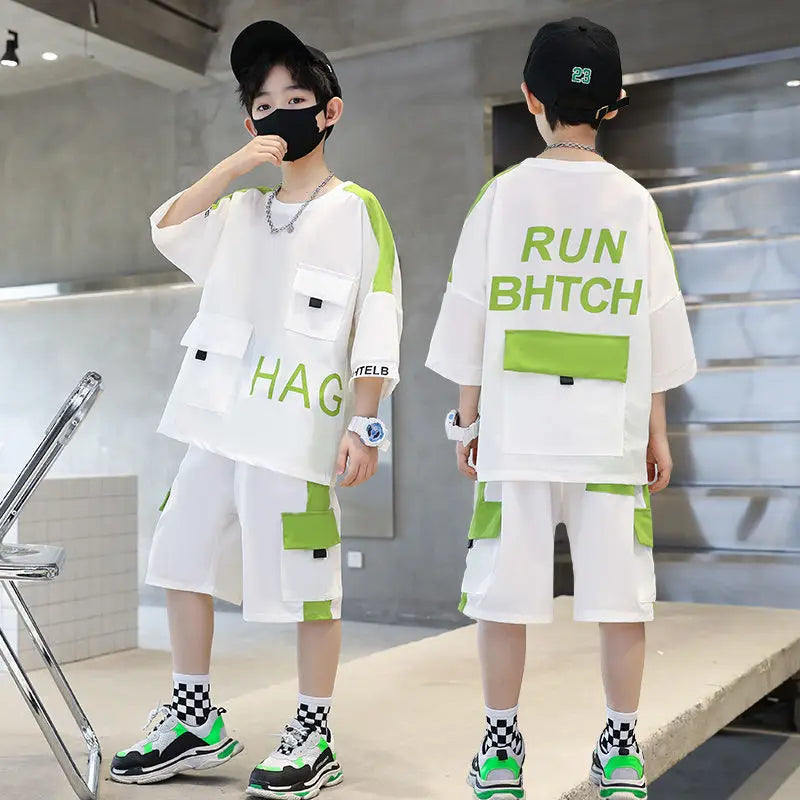 New Boys Clothing Sets Summer Kids Boys Suit T-shirt + Shorts 2 Pieces Suit Kids Teenage Outfits