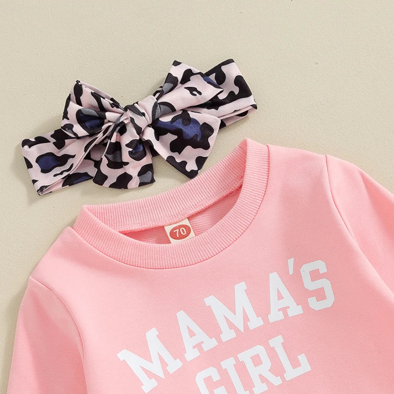Toddler Baby Girls Outfits Long Sleeve Letter Print Sweatshirt Leopard Pants Headband Set Clothes