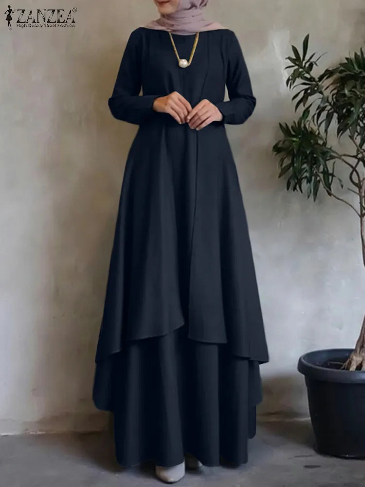 Muslim Dress Women Long Sleeve Abaya Sundress Casual Loose Islamic Clothing Eid Mubarak