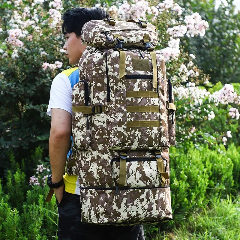 Large Capacity Waterproof Casual Tactical Backpack Men's and Women's Outdoor Sports Hiking Bags Travel Wear Resistant 100L