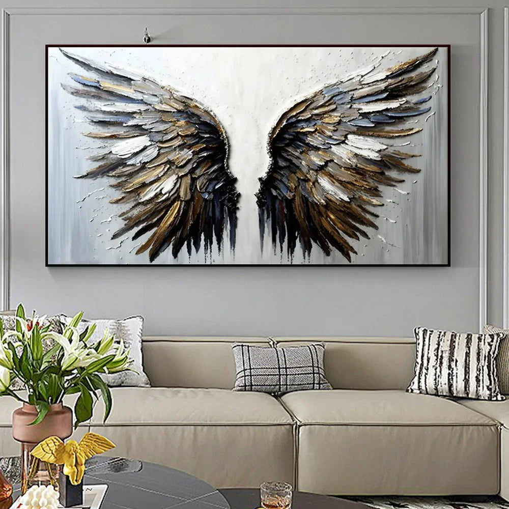 Black Gray Feather Large Size Wings Canvas Painting Bohemian Style Wall Art Posters Print Modern Living Room Home Decor