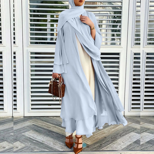 Double layer Abaya Kimono Dubai Kaftan Muslim Cardigan Abayas Dresses Women Casual Robe Femme Caftan Islam Clothes