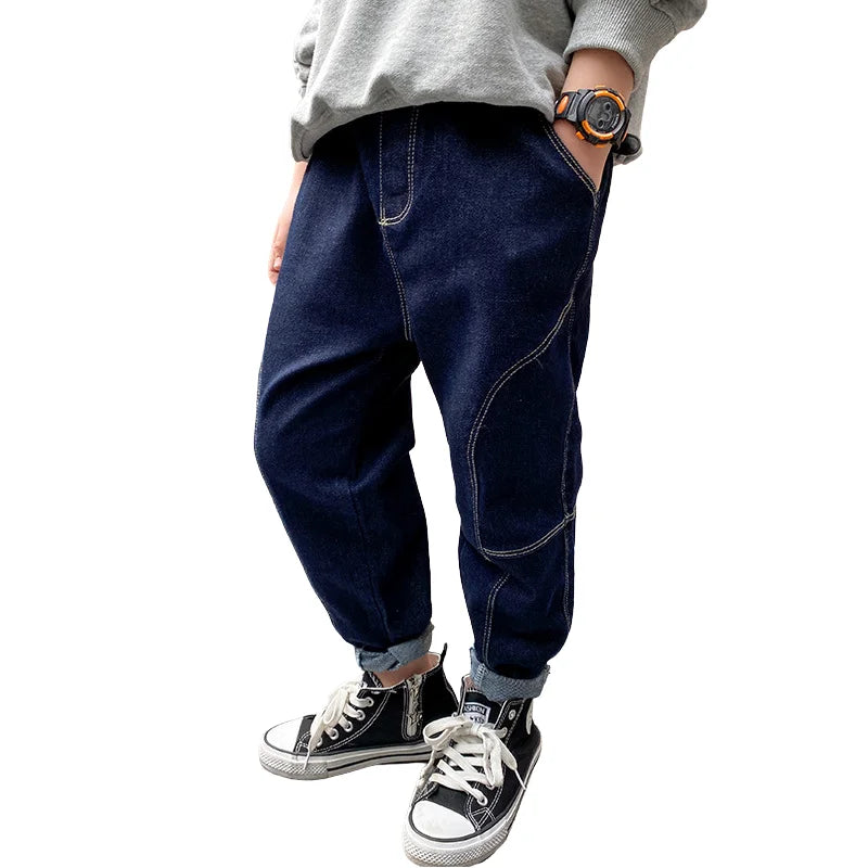 Blue Plain Loose Kids Jeans 3-14 Years  for Boy Trendy Trousers Denim Pants Kids Clothes 4 5 6 7 8 10 12 14 Years Old