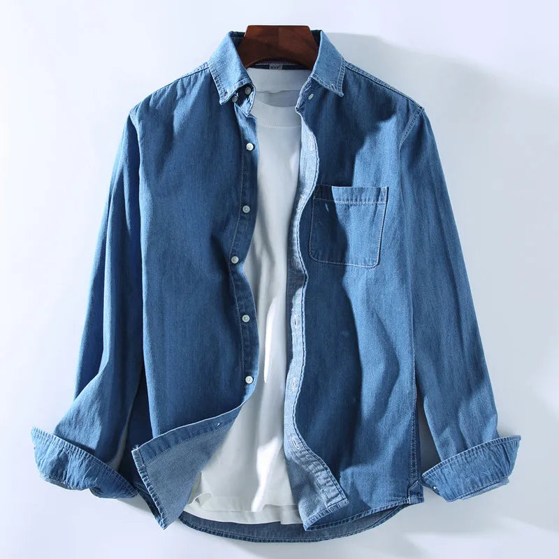 New Men's Casual Denim Shirt Fashion Casual Cotton Slim Fit Cowboy Long Sleeve Shirt Male Brand Clothes