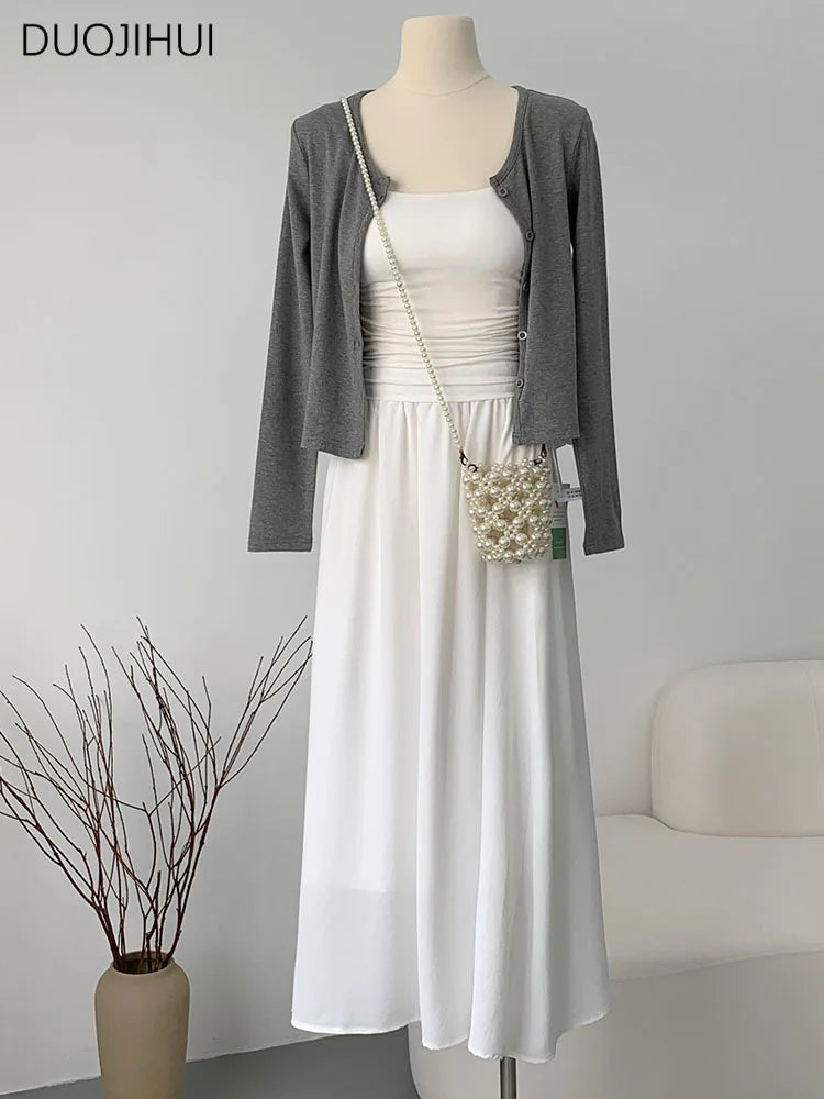 Three-piece Slim Simple Female Skirts Fashion Camisole Basic O-neck Cardigan Casual Solid Color Women Skirts