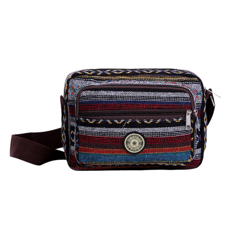 Multi Layer Messenger Bag Women Striped Canvas Single Bag Woman Mobile Phone Crossbody Bag Nylon Oxford Shoudler Bag