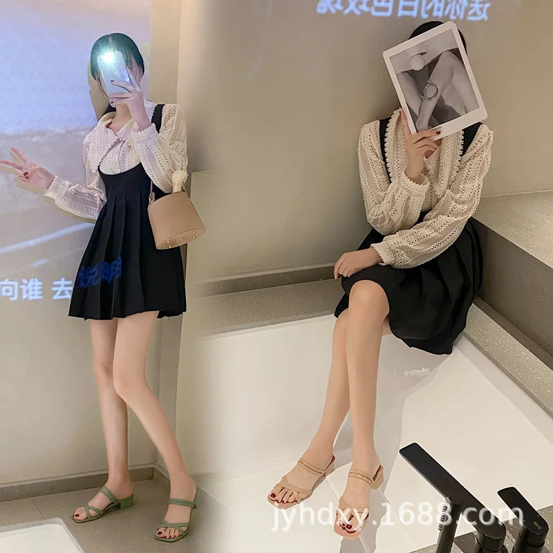 New  Small Fragrant Style Fashion Slippers For Women Summer Thick Heel Slope Heel Slippers And Sandals For Two Wears Beach