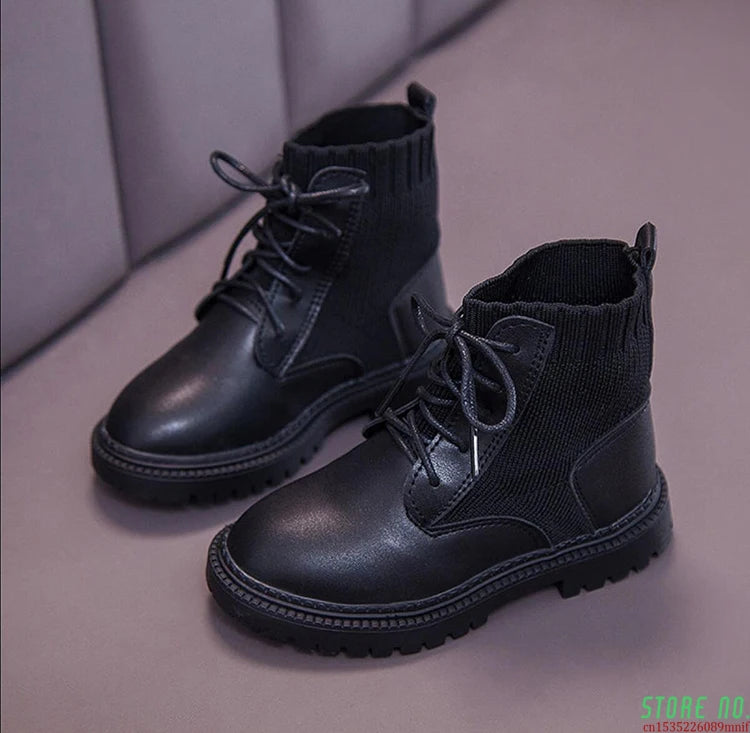 Big Children Plush Lace Up Boots For Kid Girls Boys School England Rome Boots