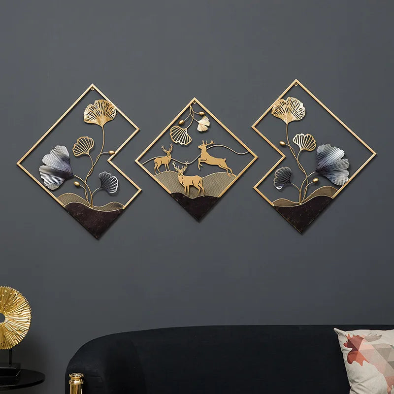 New Chinese metal jewelry iron art wall decoration hanging painting living room bedroom TV background wall stereo wall hanging