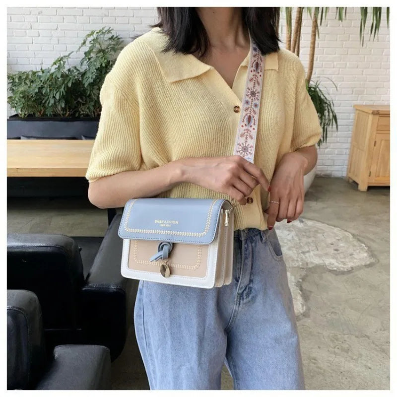 Fashion Simple Shoulder Messenger Bag Contrast Color Leather Crossbody Bags For Women Ladies Handbag Ladies Cross Body Bag