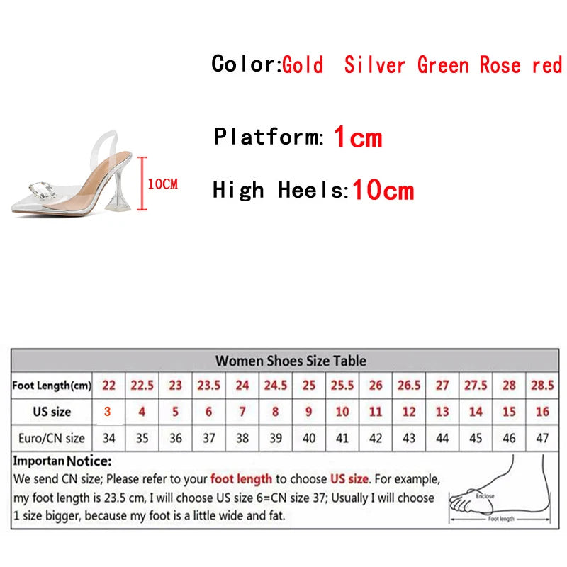 Transparent Shoes For Women  Sandal Fashion Big Diamond Pointed Toe Party Clear High Heels Pumps