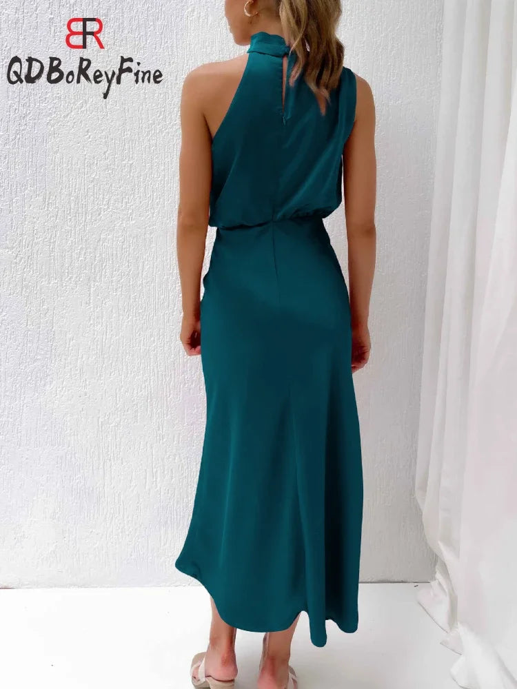 Satin Silk Women Dresses Sexy Evening Party Sleeveless Off Shoulder Bodycon Elegant Maxi Dresses for Women  Summer Wedding