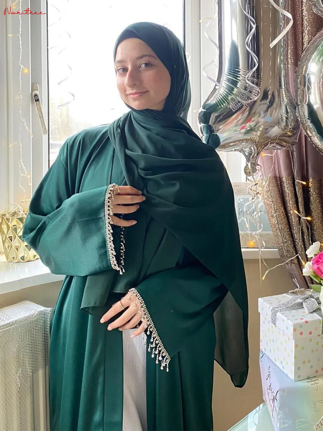 Latest diamond beading Kimono Muslim Robe abaya  female full length Tassel Muslim abaya Worship Service abayas Sets