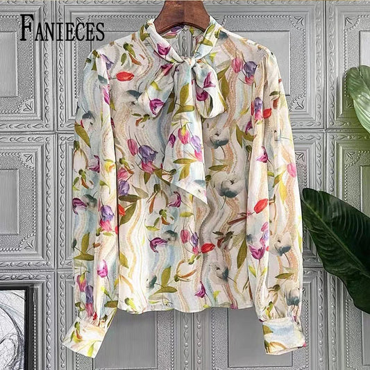 Women Autumn Casual Chiffon Tops Blouse Bow Neck Shirt Long Sleeve Fashion Blouses Clothes Blouses Major