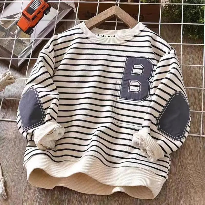 Autumn Stripe Loose Boys' Sweatshirt Padded Top Children's Long Sleeve Hoodie Teenagers Clothes 4 6 8 10 12 14 Years