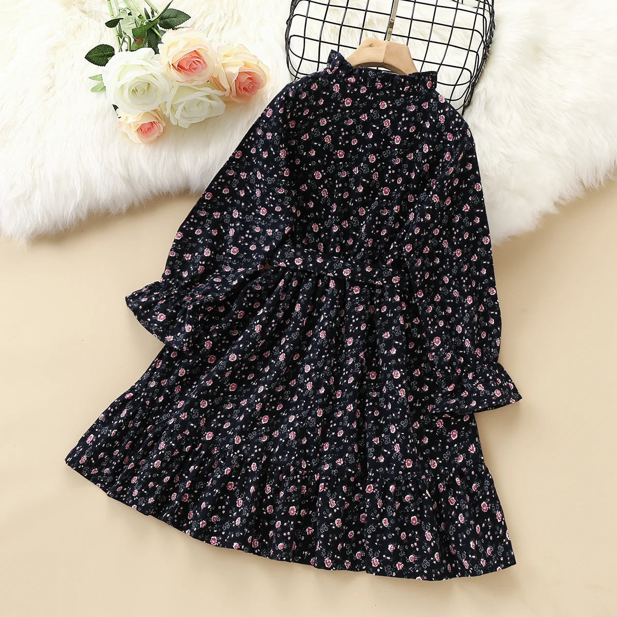 Baby Girls Dresses for Kids Clothing Autumn Flower Long Sleeve Teenagers School Uniform Dress Children Vestidos 8 10 11 12 Years