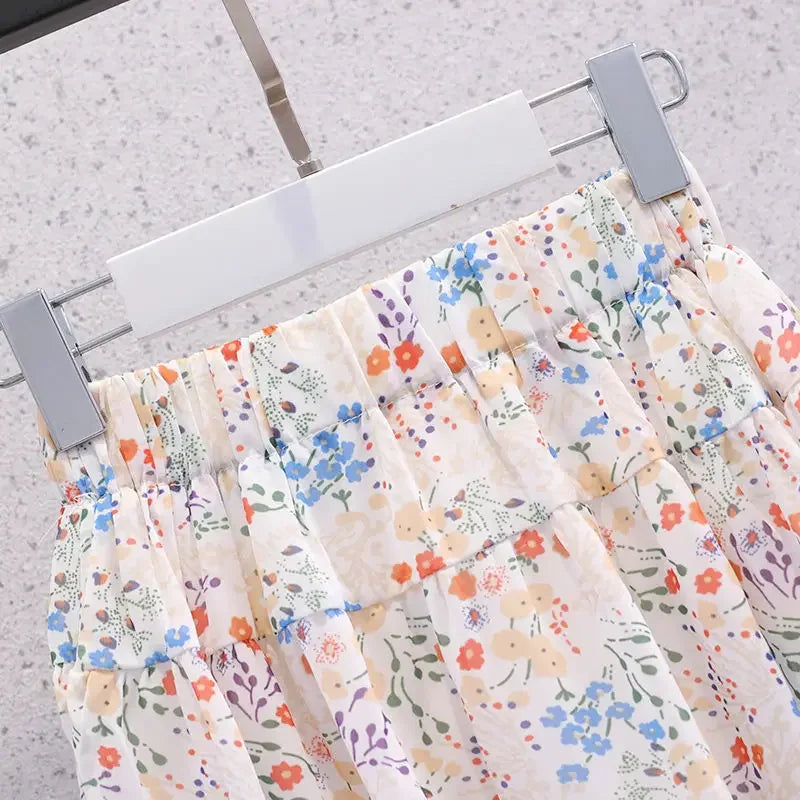 Kids Girls Floral Print Skirts New Arrival Children Casual Chiffon Skirts Teenage Girls Princess Clothes Student Beach Wear