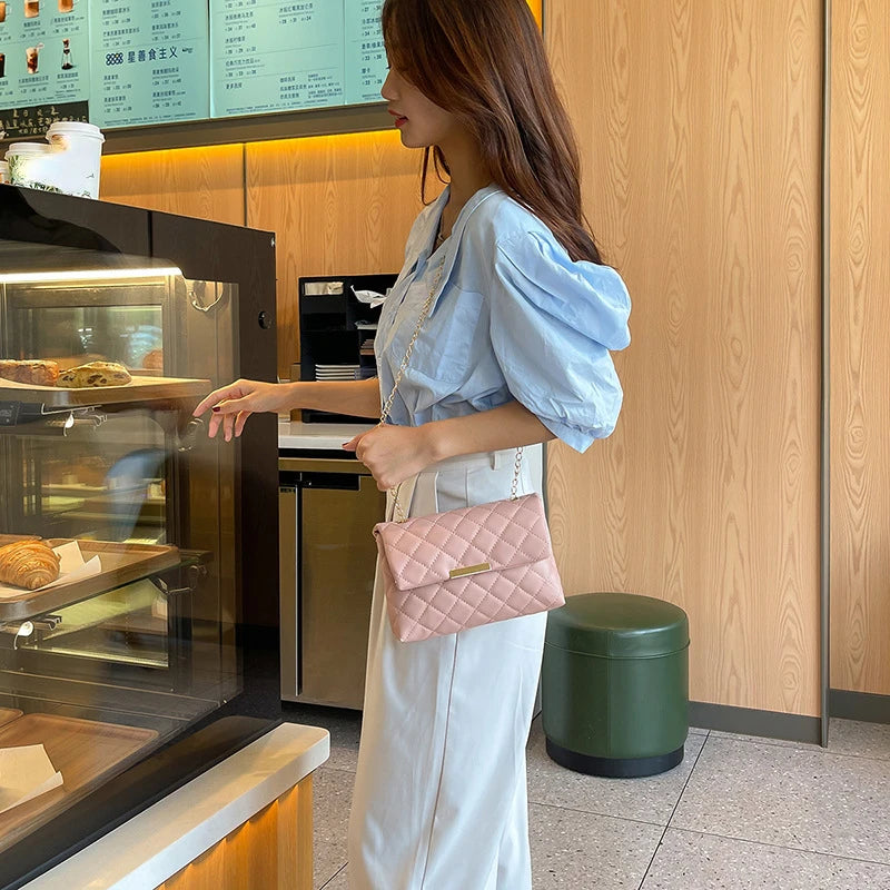 New Lattice Women Shoulder Bag Female Embroidered Small Square Bag PU Leather Crossbody Bags Handbag and Purses Phone Bags