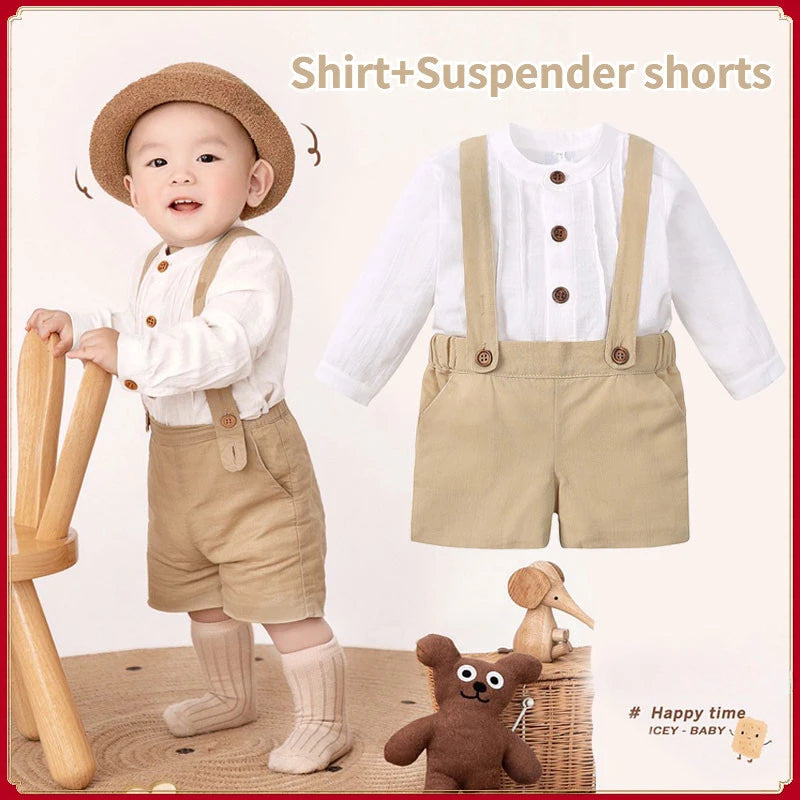 Baby Boy Clothe Set Cake Sash Outfit Dsetruction Shirt Suspenders Shorts Children' 1st Birthday Party Newborn Photograph Outfits