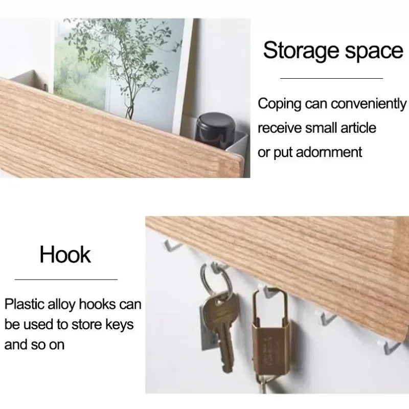 Wall Mounted Wooden  Rack Miscellaneous Clothes  Organizerwall Hook Living Room Storage Device Household Accessories