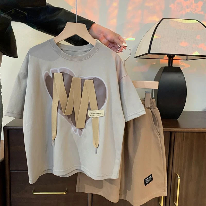 Children's Boys Summer Medium and Big Children's Fashion Casual Sportswear Short Sleeve kids  Suit
