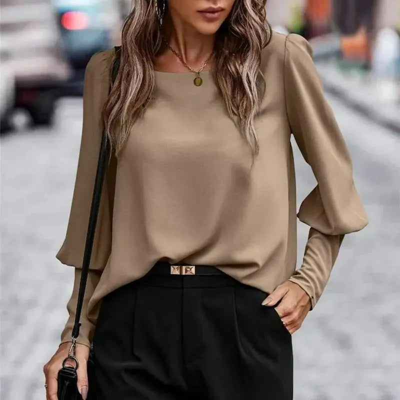 Long Sleeve O Neck Casual Women Blouse And Tops Elegant  Fall Button Clothes Solid Color Loose Shirts