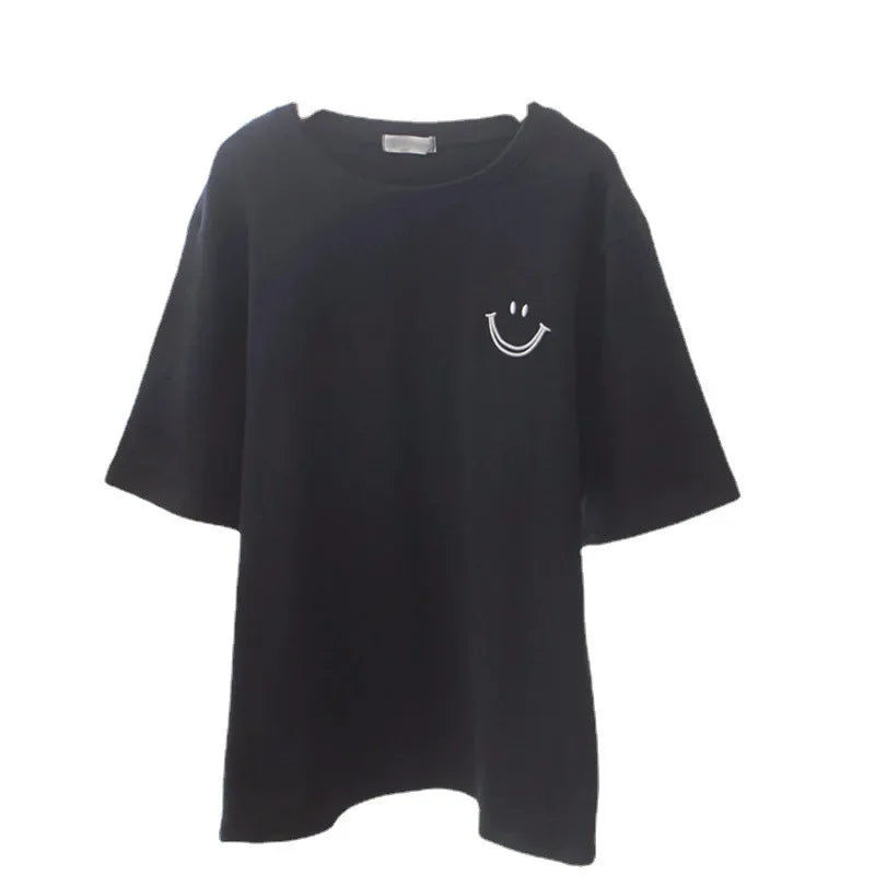 smile loose version T-shirt bottoming shirt white T-shirt student top