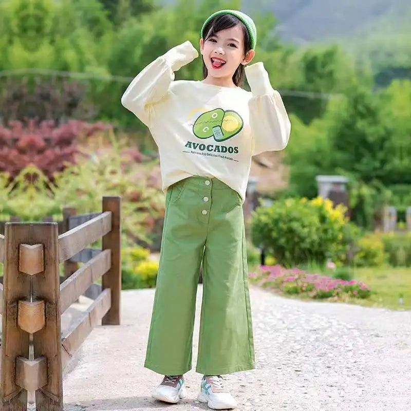 Girls Clothes Sets Outfits Kids Baby Long Sleeve Sweatshirt + Wide Leg Pants Children Clothing Suits