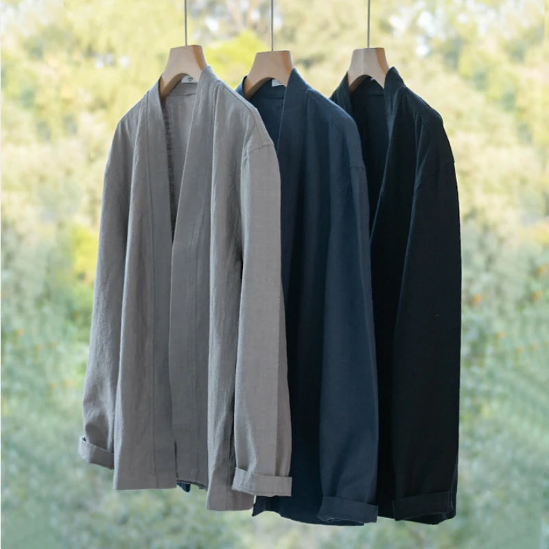 Casual Linen Long-sleeved Mens Jacket Chinese Style Trend Casual Loose Literary Shirts for Men