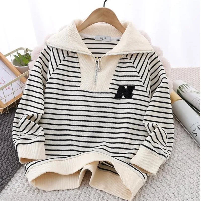 Spring Boys Cotton Sweatshirts Kids Teen Stripe Pullover Sport Tops Children Long Sleeve Clothes