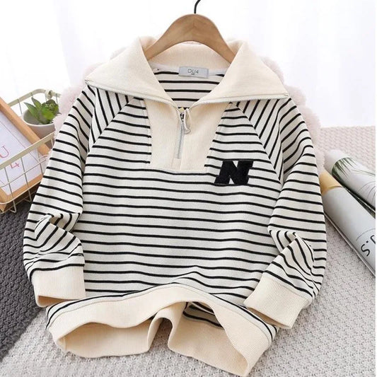 Spring Boys Cotton Sweatshirts Kids Teen Stripe Pullover Sport Tops Children Long Sleeve Clothes