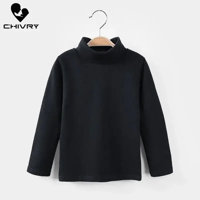 New Autumn Winter Boys Girls Kids Fashion Solid T Shirt Tops Children O-neck Long Sleeve Warm Casual T-shirts