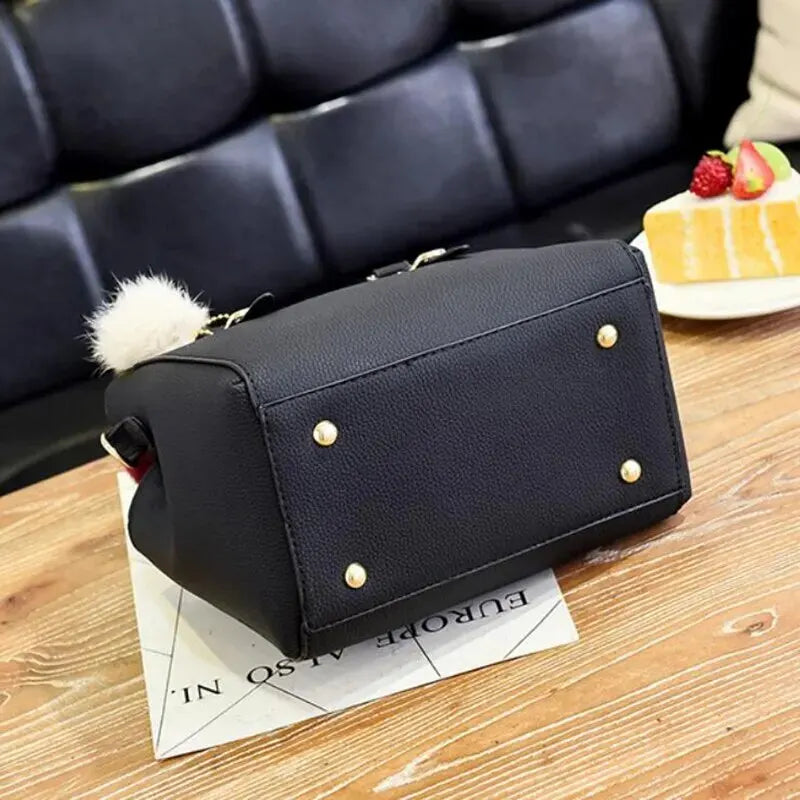 Leather Ladies Hand Bags Women Vintage Purse Plush Tassel Messenger Bags Tote Boston Shoulder Crossbody Bag