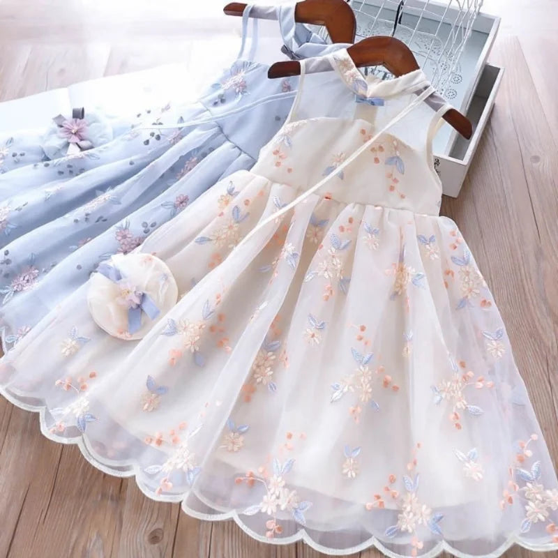 Girls' One-piece Dress Chinese Dress Cheongsam Children's Retro Gauze Skirt Baby's Summer Skirt 12+y Kids Clothes