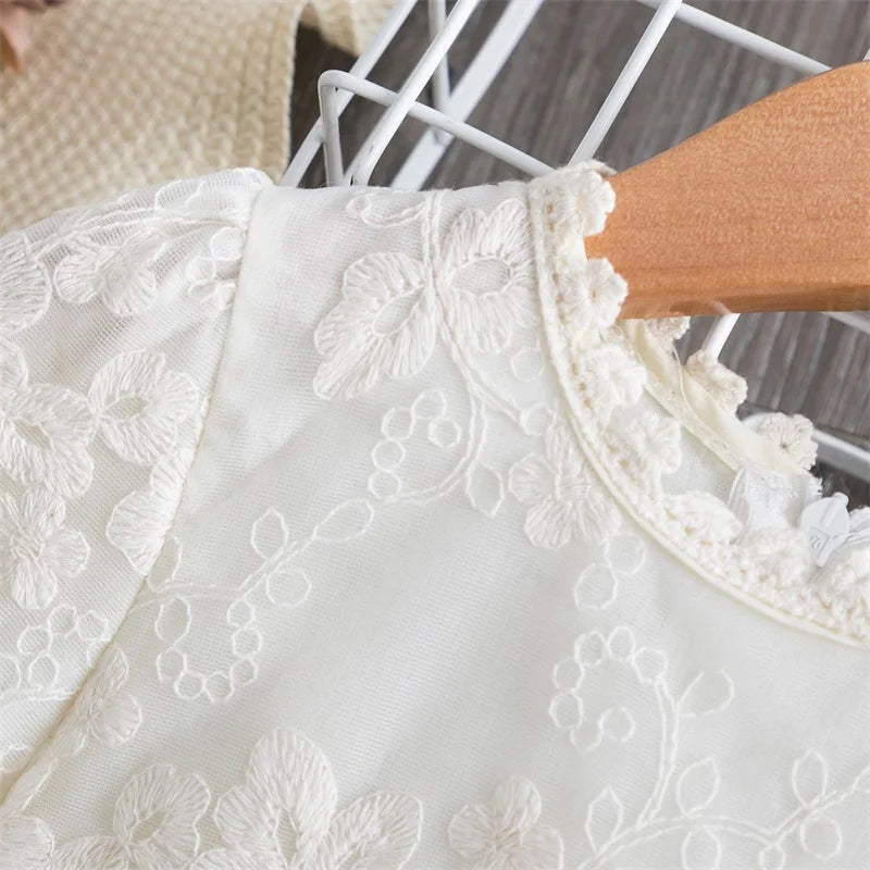 White Lace Embroidery Dress Girls Kids Princess Long Sleeve Clothes Children Elegant Flower Party Tutu Winter Autumn Vestidos
