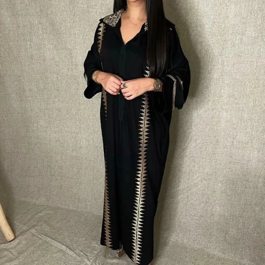 Caftan Women Gold Applique Beaded Stand Collar Abaya For Wedding Party Middle Kaftan Long Sleeves With Belt
