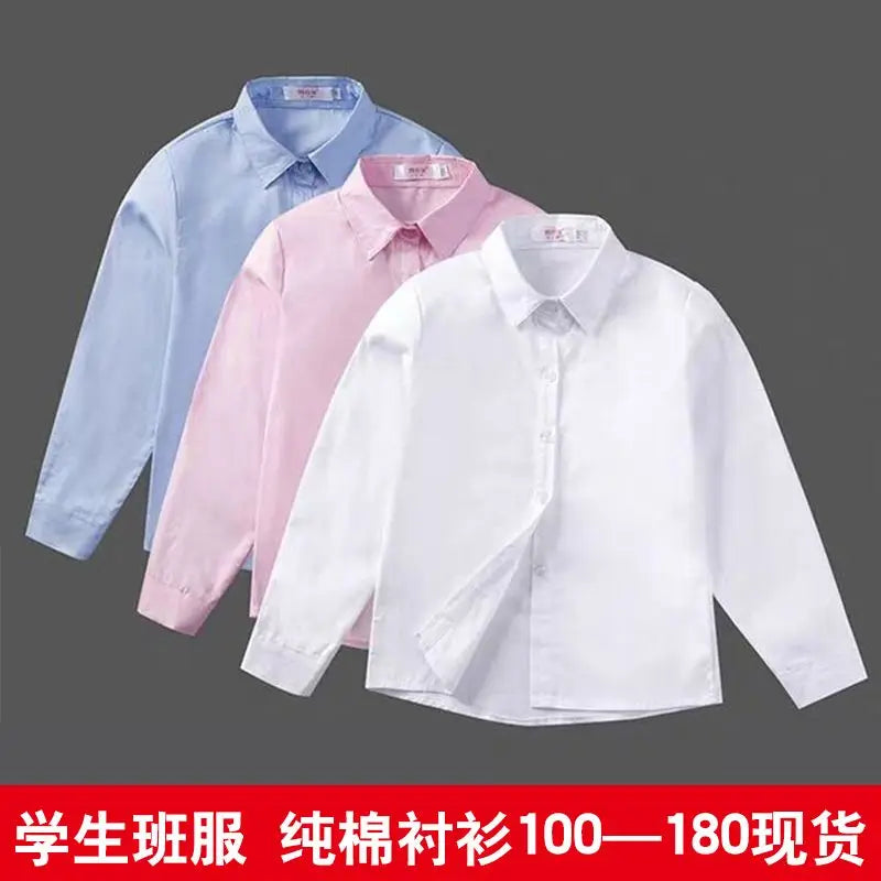 Boys Girls White Shirts for Students Uniform Long Sleeve Cotton Blouse Teenagers School Clothes Formal Wear 4 6 8 10 12 Years