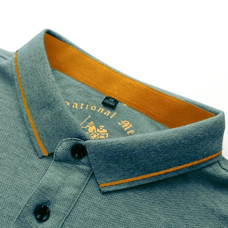 Men's Polo Top With Short Ebroid Sleeves Stylish Business Breathable Casual T-Shirt Stand Collar Quality High-End Summer Attenda