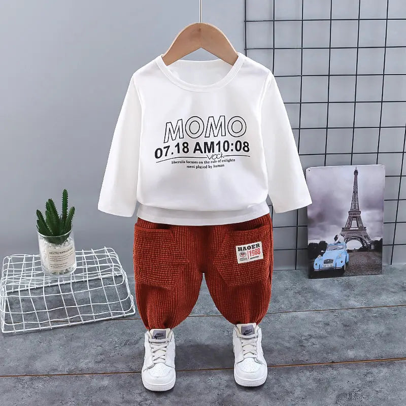 Spring Baby Children Clothes Suit Boys Corduroy Coat T Shirt Pants 3Pcs/Set Kids Toddler Fashion Cotton Tracksuits