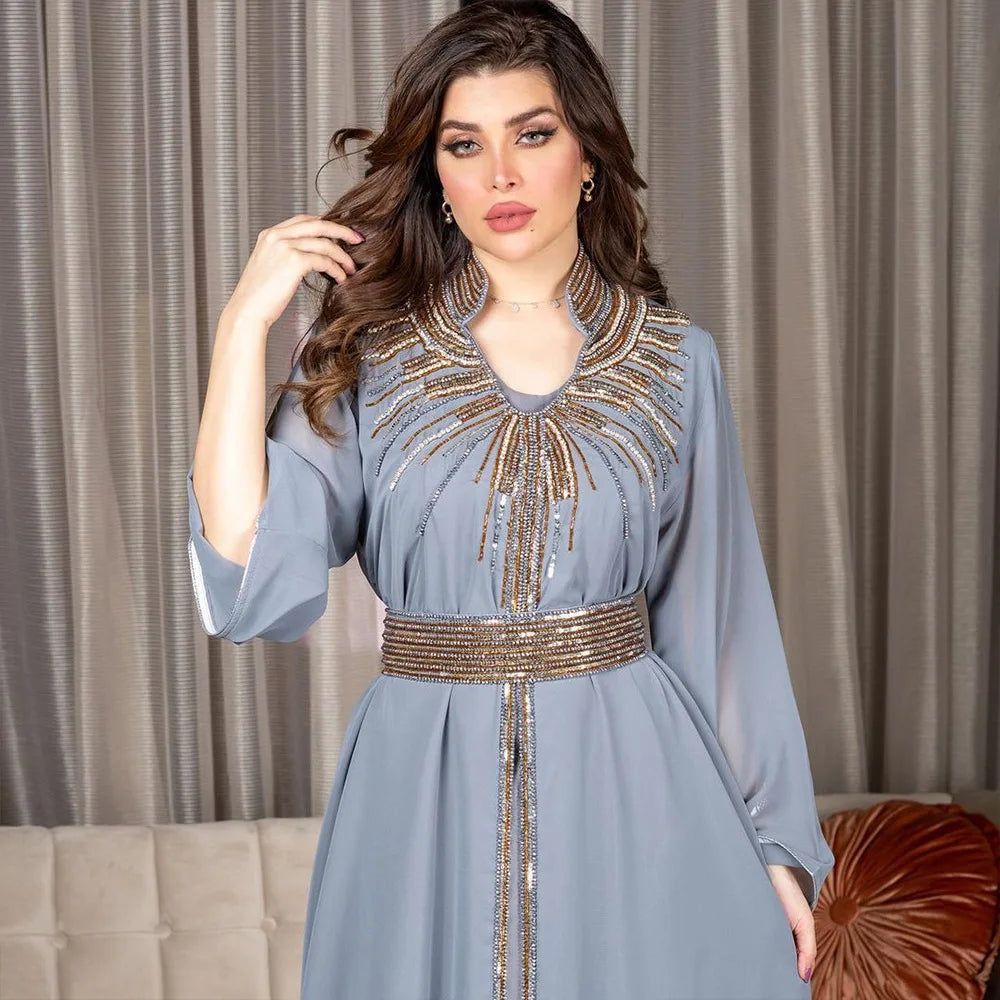 Luxury Abaya Diamonds Muslim Elegant Women Dresses