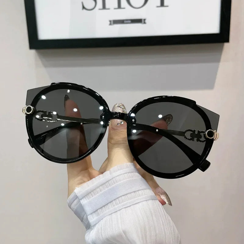 New Vintage Cat Eye Round Sunglasses Women's Korean Version Metal Rimless Gradient Sun Glasses Luxury Shades UV400 очки