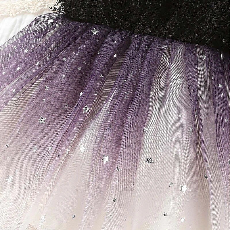 Stars Print Sequin Tulle Dress Baby Girl Tank Dress Sleeveless Summer Dress Infant Mesh Ruffle Trim Bowknot Sundress